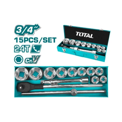 Total THT341151 Socket Set 3/4″ – 15 Pcs